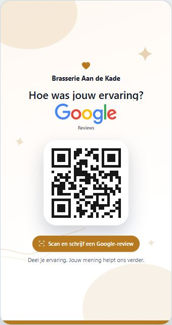 warm Qrvice-reviewtemplate voor Brasserie Aan de Kade