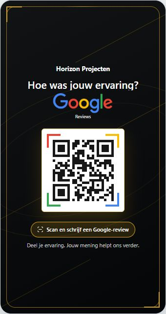 donker Qrvice-reviewtemplate met gouden accenten voor Horizon Projecten